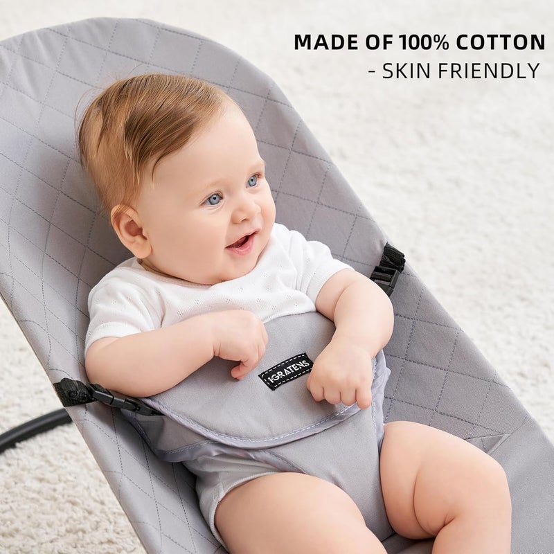 iGRATENS Fabric Seat for Bouncer - Cover for Baby Bjorn Bouncer Balance Soft & Bliss, 100% Cotton, Skin -Friendly, Machine Washable, Light Grey - Image 2